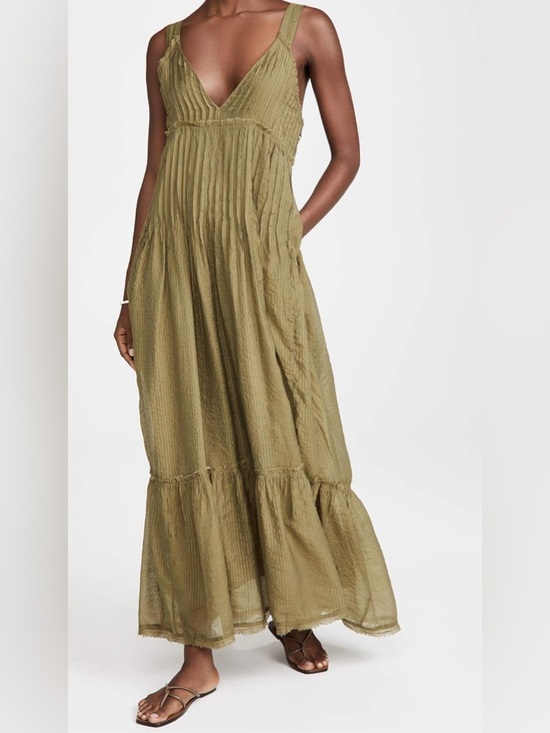 NWOT Free People Frankie Pintuck Cotton Olive Green Maxi Dress - Picture 10 of 16